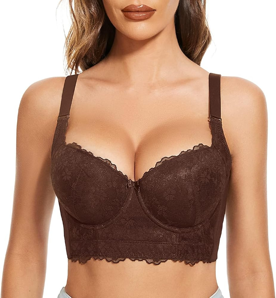 FallSweet Push Up Bras for Women Corset Top Bustier Padded Underwire Bra     Longline Lace Bra, C... | Amazon (US)