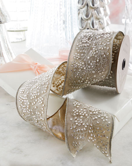 D. Stevens Tissue Silk Ribbon with Crystal Branch Trim | Neiman Marcus