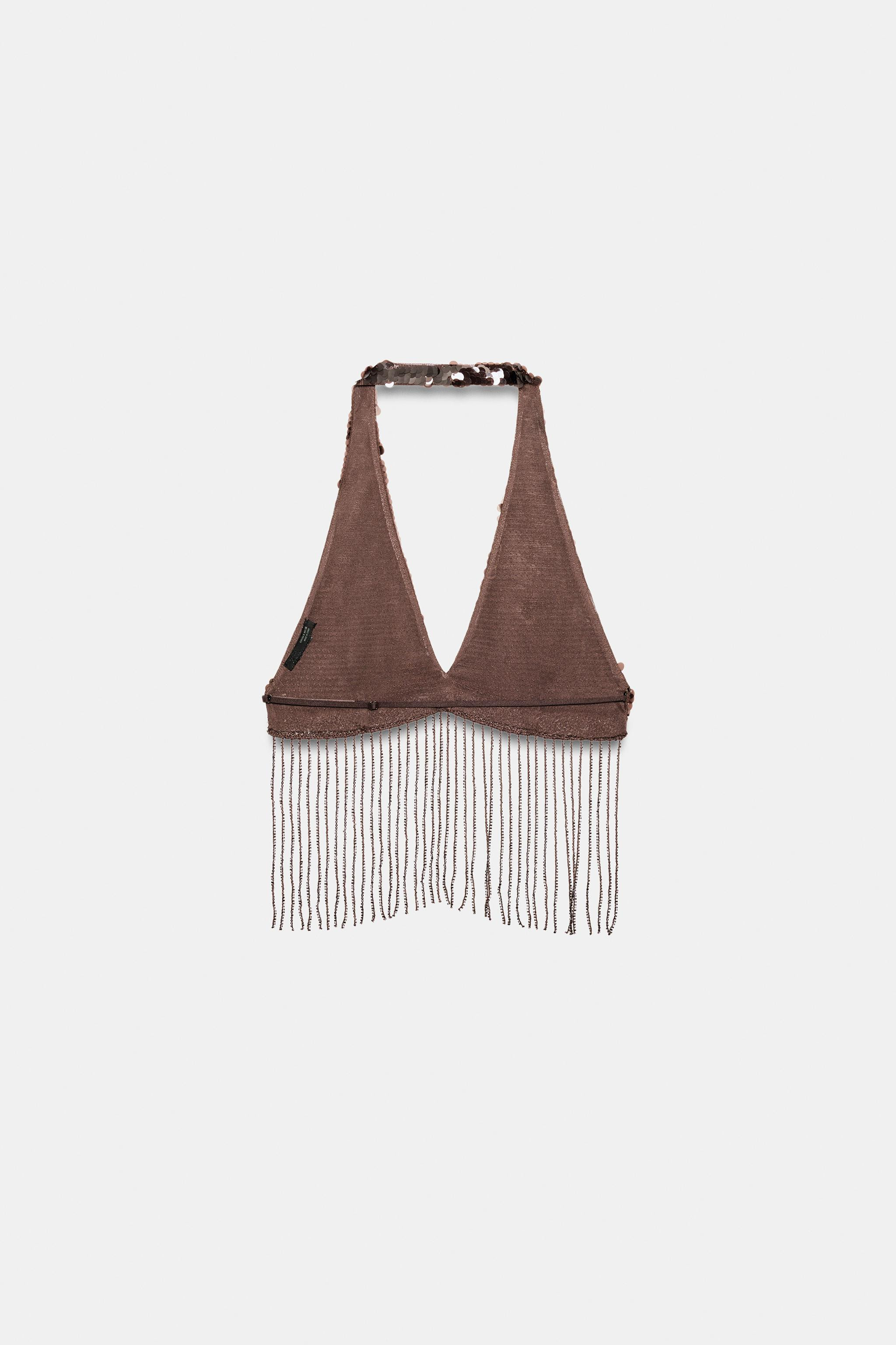 SEQUINNED FRINGED CROP TOP | Zara UK