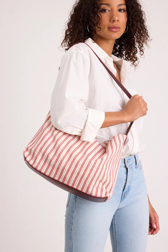 Makai White and Red Striped Canvas Tote Bag | Lulus