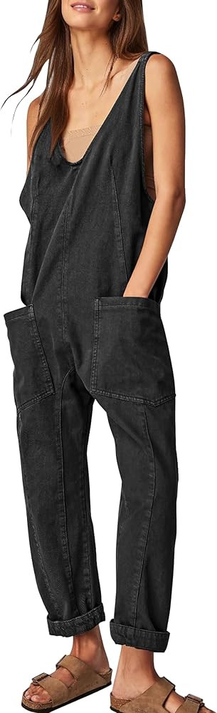 Vimyig Dressy High Roller Denim Jumpsuit for Women Casual Sleeveless Loose Fit Overalls Jeans Pan... | Amazon (US)