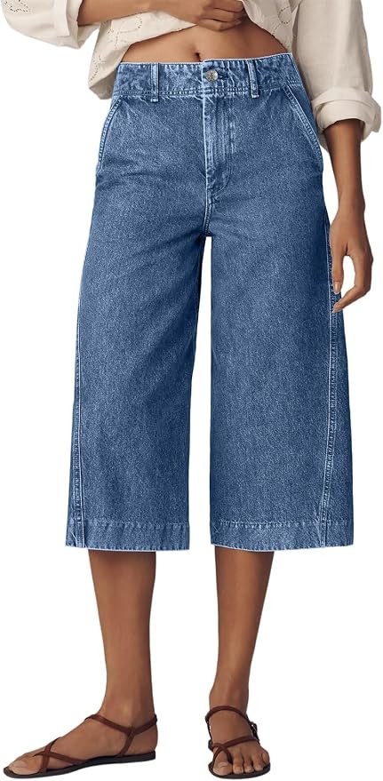 Astylish Capris Jeans for Women Wide Leg High Waisted Stretchy Jean Pants with Slanted Pockets | Amazon (US)