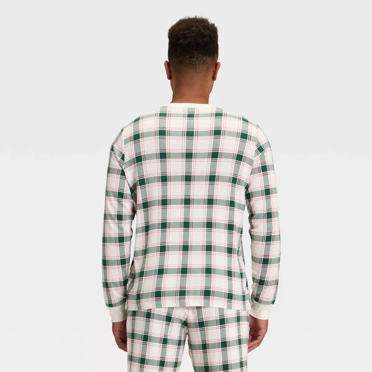 Men's Plaid Ribbed Long Sleeve Holiday Matching Family Pajama Shirt - Wondershop™ Cream S | Target