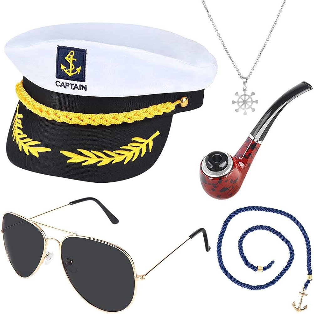 Yacht Captain & Sailor Costume Accessories Set - Sailor Hat with Pipe and Rudder Necklace & Aviat... | Amazon (US)