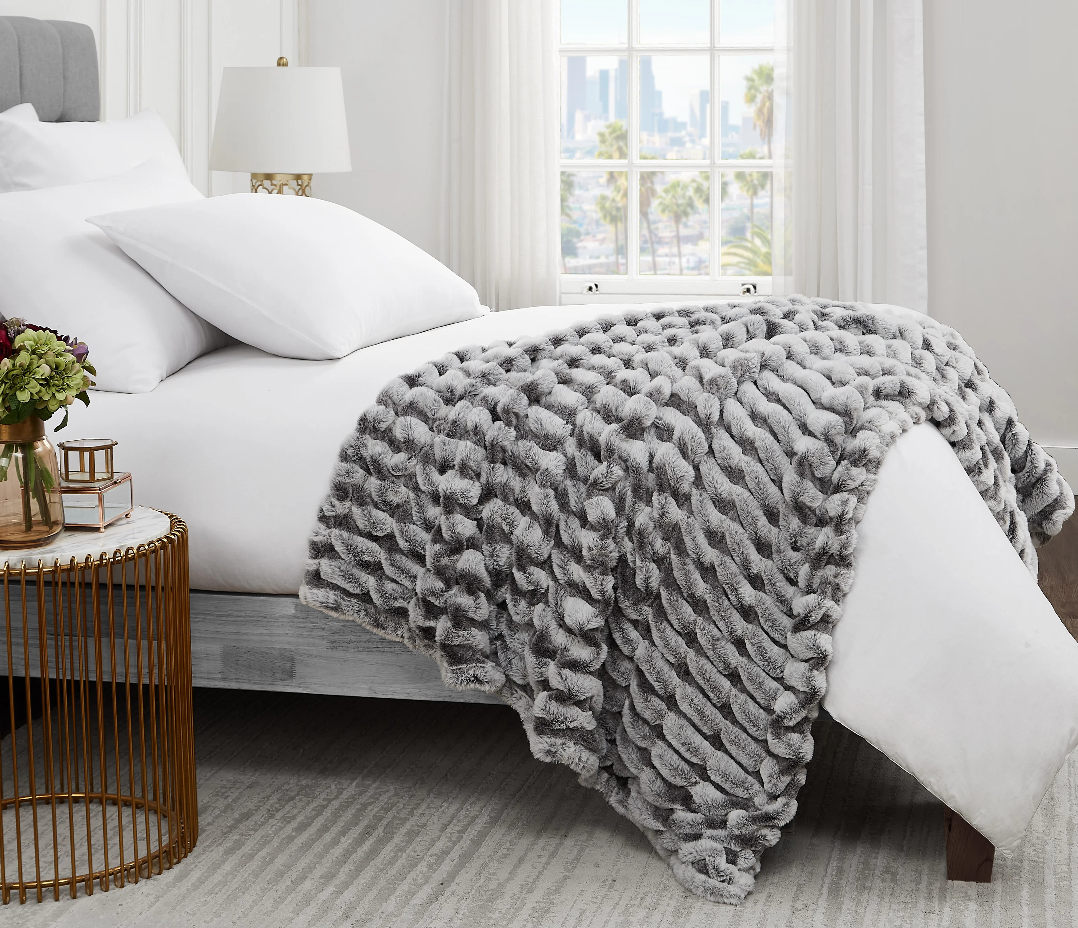 Sofia Home - Ruched Faux Fur Throw, 50" X 60" by Sofia Vergara - Walmart.com | Walmart (US)