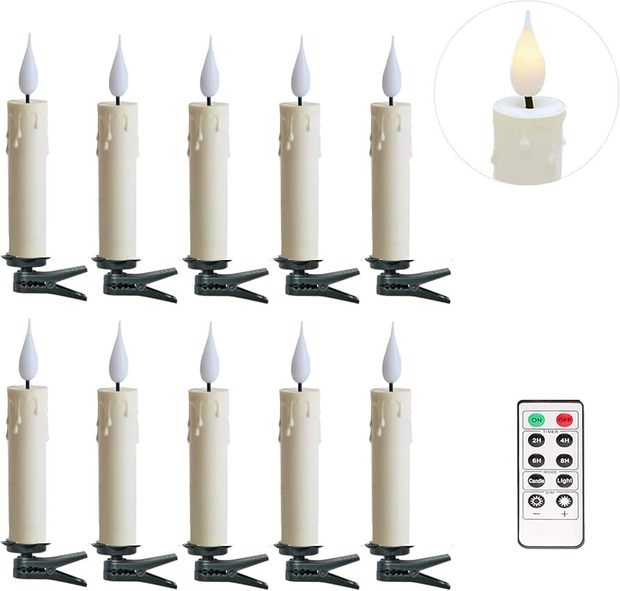 Pack of 10 Clip On LED Taper Candle with 3D Flickering Flame, Battery Operated Taper Candle with ... | Amazon (US)