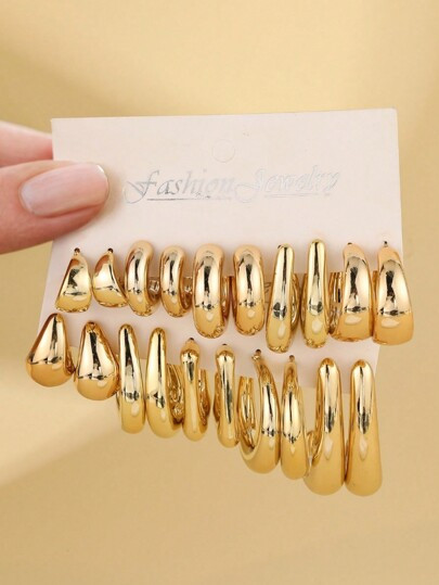 10 Pieces-20 Pieces/Set Of New Asymmetrical Shaped ABS Acrylic Golden CCB Lightweight Earring Set... | SHEIN