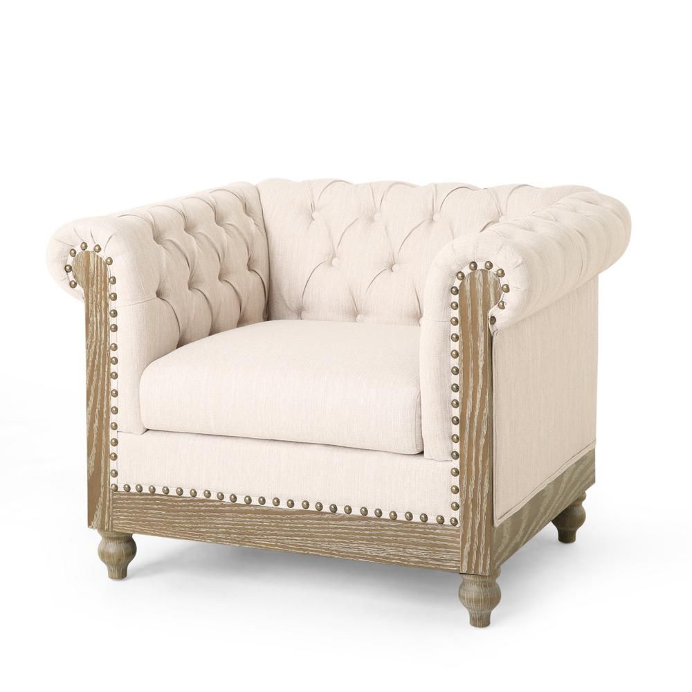 Noble House Glencoe Dark Brown/Beige Tufted Club Chair | The Home Depot