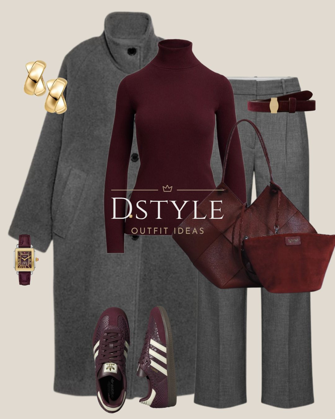 Injecting Color into Winter Neutrals! 🍷 The perfect pop of deep burgundy makes this classic grey uniform feel fresh and vibrant. A fitted turtleneck sweater paired with matching Adidas sneakers and a chic woven bag creates a stunning, tonal look. This outfit is comfortable enough for all day but stylish enough for anything! Shop this rich color combo below. 

 #burgundy #turtleneck #colorpop #greyoutfit #tonaloutfit #adidassneakers #winterfashion #chicstyle #wovenbag #ltkfashion #outfitinspiration #LTKootd #LTKWorkwear