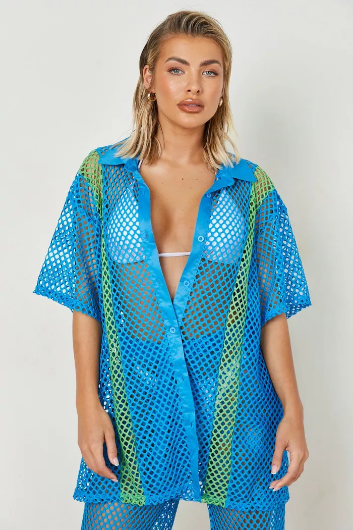 Color Block Knit Shirt & Pants Beach Set | Boohoo.com (US & CA)