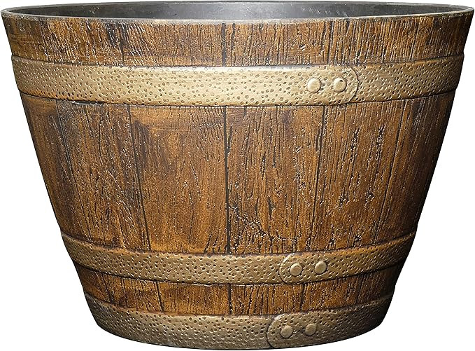 Classic Home and Garden Whiskey Plastic Resin Flower Pot Barrel Planter, Oak Brown, 15" | Amazon (US)