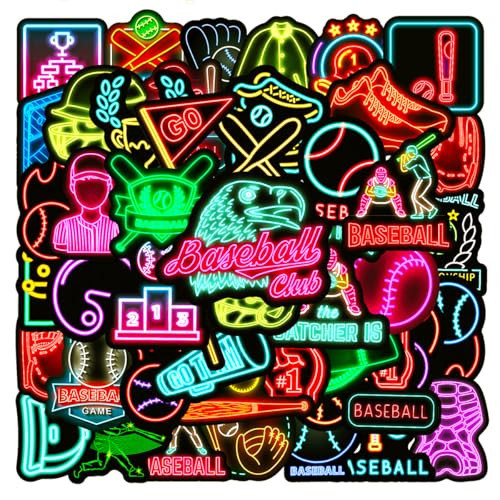 50pcs Neon Baseball Theme Waterproof Vinyl Stickers - Baseball Decor & Party Favors Gifts for Laptop, Water Bottle, Skateboard | Amazon (US)