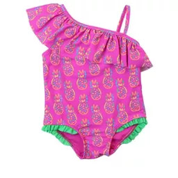 Rufflebutts Girls One Shoulder Ruffle One Piece - Neon Violet Pineapples, 3T | Target