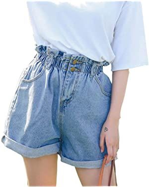 Plaid&Plain Women's High Waisted Denim Shorts Rolled Blue Jean Shorts | Amazon (US)