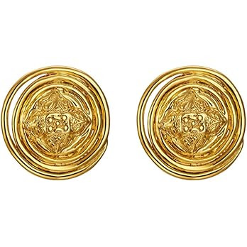 S925 Silver Needle Style Gold Button Alloy Earrings | Amazon (US)