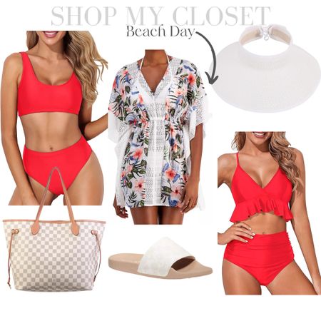 Beach, pool, or boat day outfit. Palm print coverup, Louis GM Neverfull tote, Coach poolside slides, marching flamingo and palm bathing suits from Old Navy. Palm earrings from Amazon white wrap beach hat, Amazon swim bikini

#beachoutfit #pool #summeroutfit #bikini #amazonfashion #oldnavy #vacation 

#LTKsalealert #LTKstyletip #LTKSeasonal