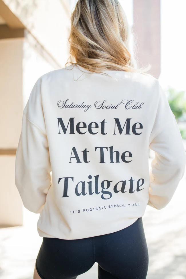 Meet Me At The Tailgate Black Ivory Comfort Colors Graphic Sweatshirt | Pink Lily