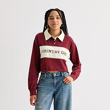 new!Arizona Juniors Womens Long Sleeve Rib Polo Shirt | JCPenney