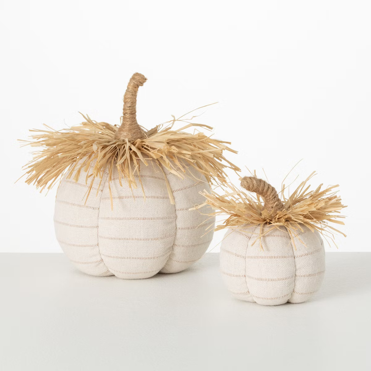 5.5"H and 9.25"H Sullivans Plush Pumpkin With Raffia - Set of 2, Fall Decor, White | Target