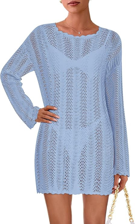 PRETTYGARDEN Women's Swimsuit Cover Ups 2025 Summer Bathing Suit Swimwear Crochet Knit Hollow Out... | Amazon (US)