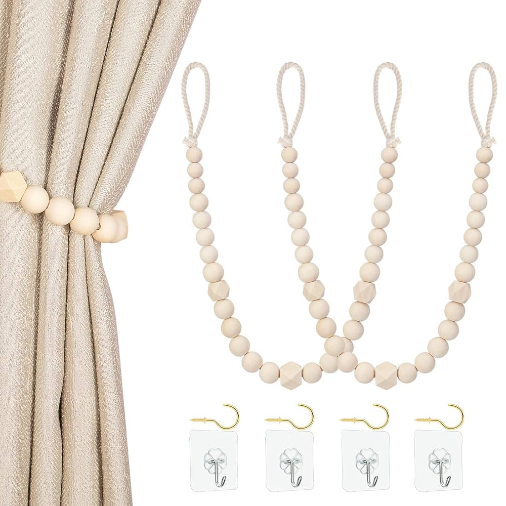 Wood Bead Curtain Tiebacks, KLOGTSIND Set of 2 Curtain Holdbacks for Thin or Thick Window Draperi... | Amazon (US)