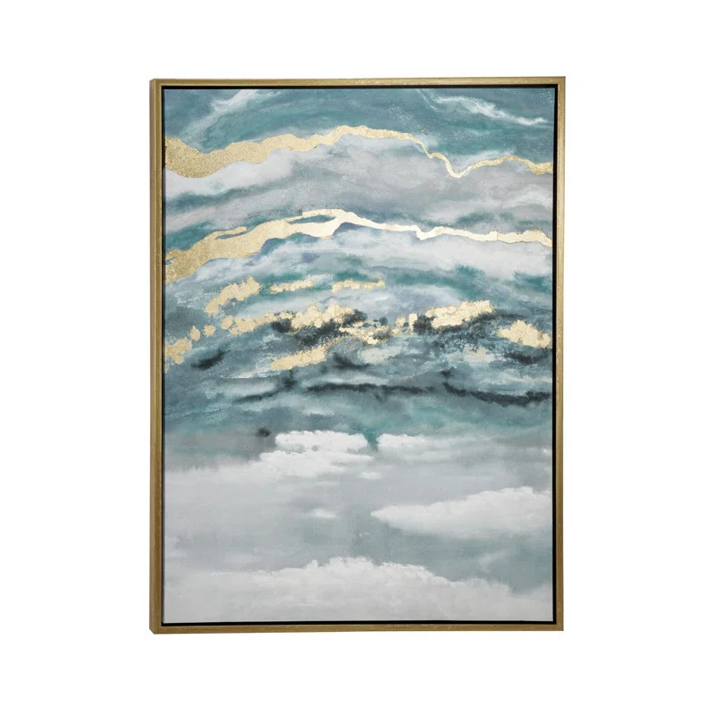 Turquoise & Gold Abstract Framed Painting | Wayfair North America