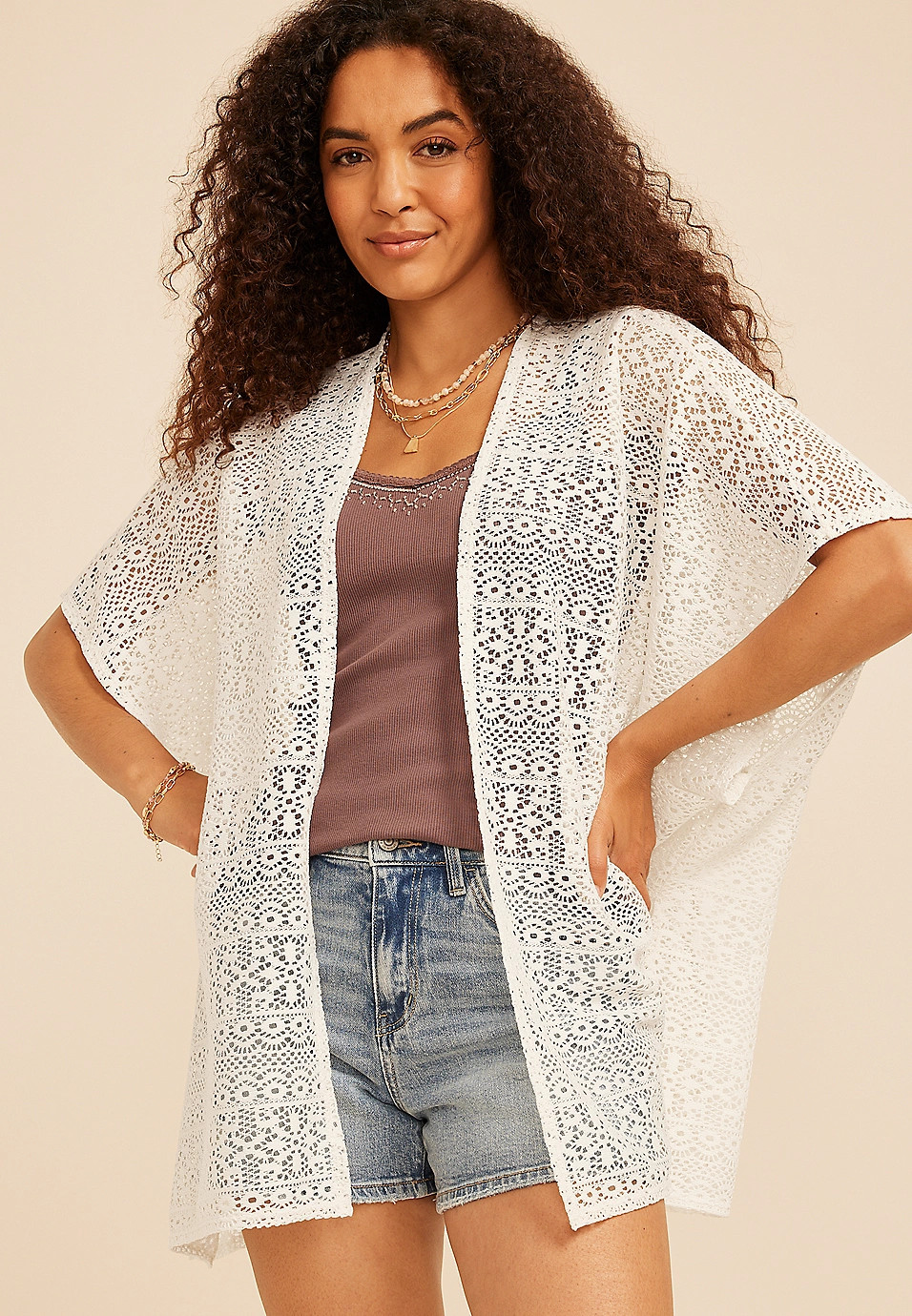 Ivory Woven Lace Kimono | Maurices