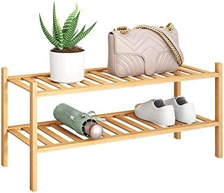BMOSU 2-Tier Bamboo Shoe Rack Premium Stackable Shoe shelf Storage Organizer For Hallway Closet Livi | Amazon (US)