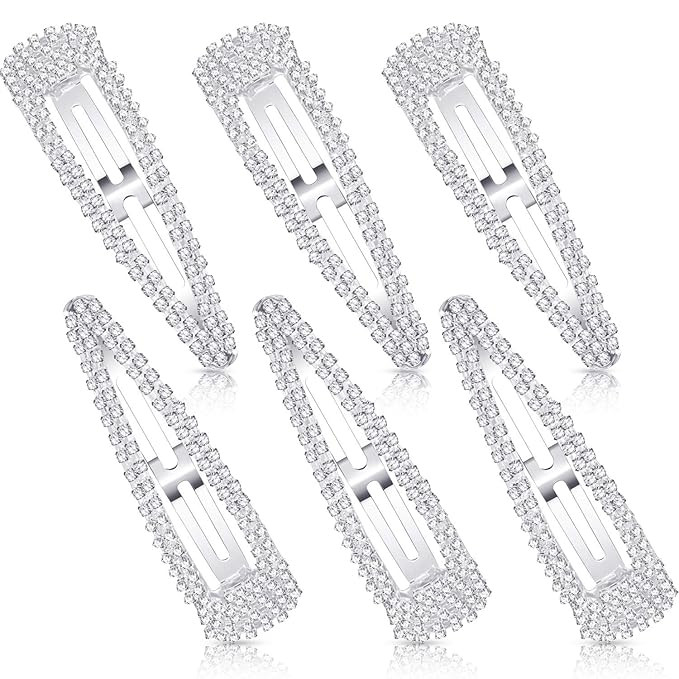 6 Pieces 4 Inch Rhinestone Snap Hair Clips Hair Barrettes Hairpins Crystal Metal Hair Clips for W... | Amazon (US)