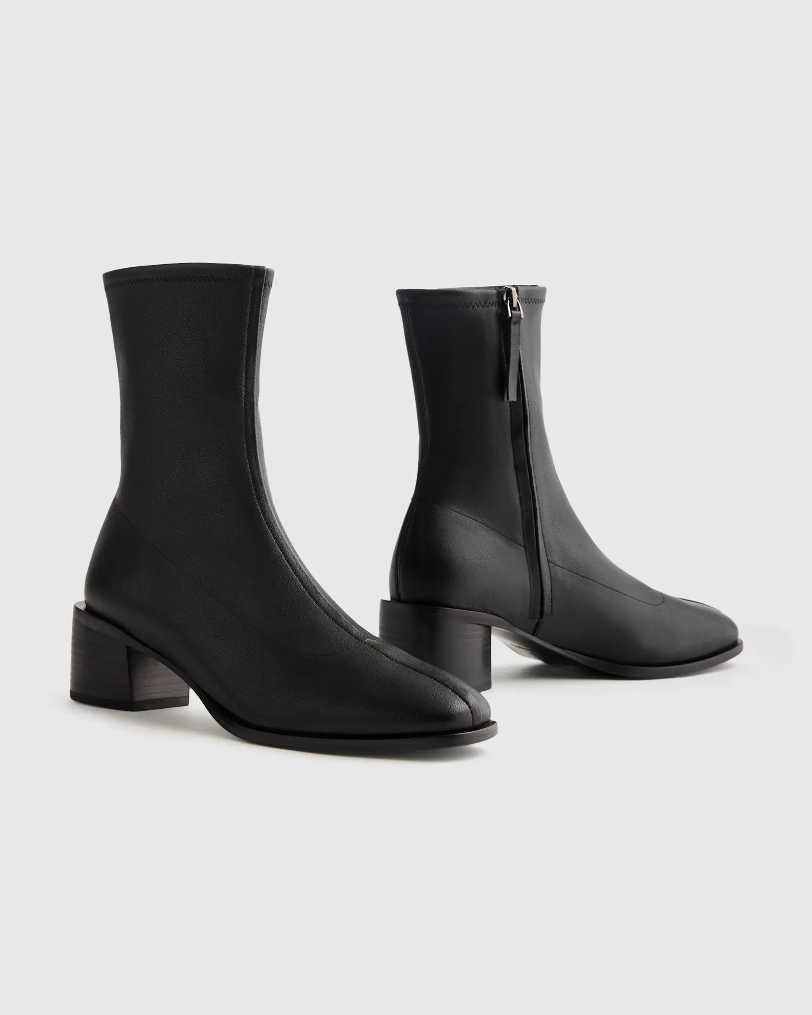 Italian Leather Stretch Sock Bootie in Black | Quince