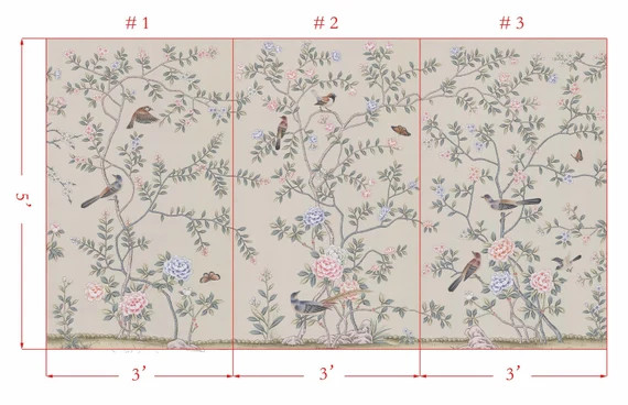 3ft *5ft---chinoserie panels-------Chinoiserie Handpainted silk wallpaper | Etsy (US)