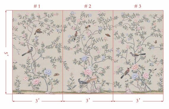 3ft *5ft---chinoserie panels-------Chinoiserie Handpainted silk wallpaper | Etsy (US)