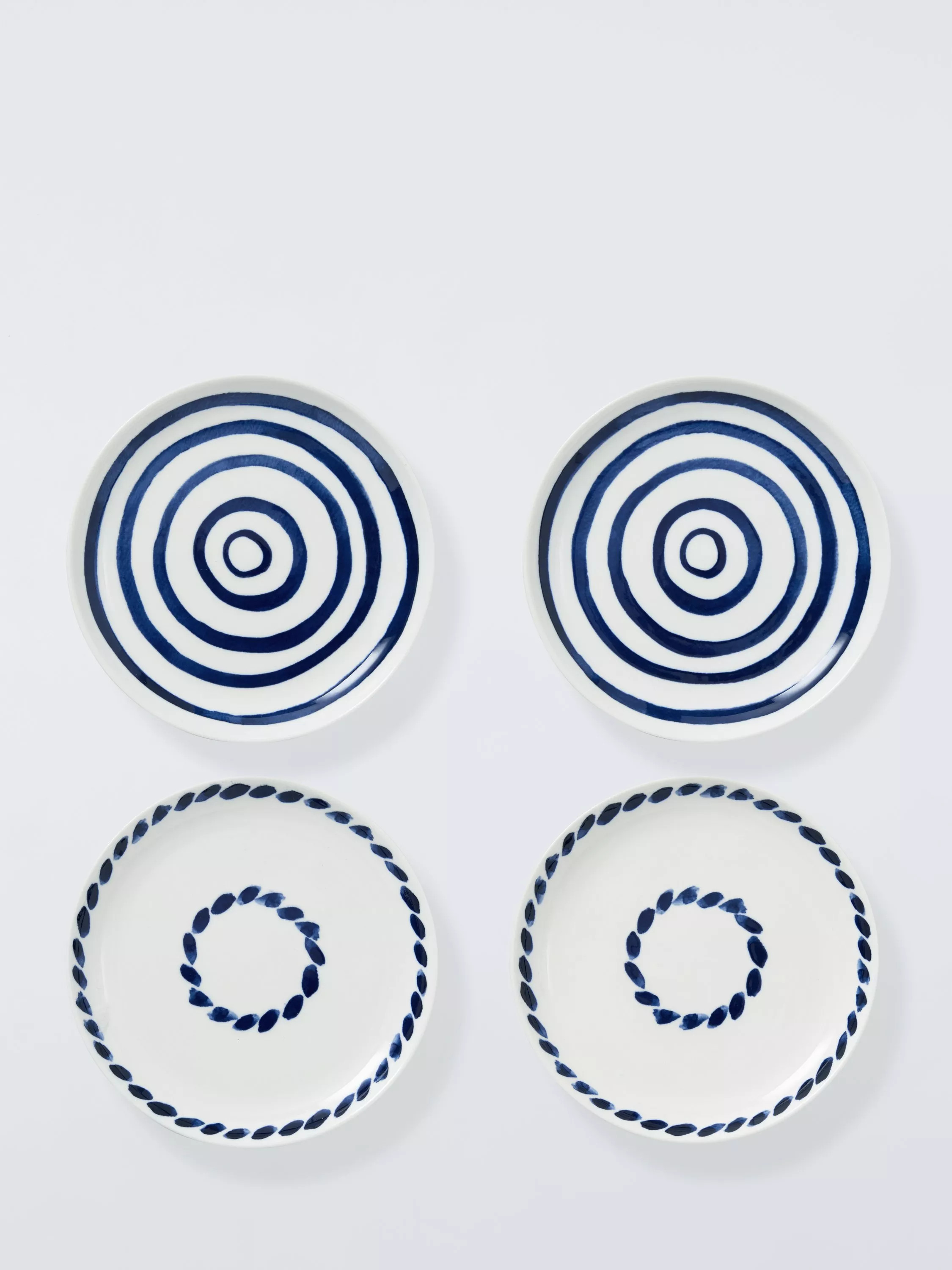 John Lewis Coastal Fine China Tapas Plates, Set of 4, 15cm, White/Navy | John Lewis (UK)