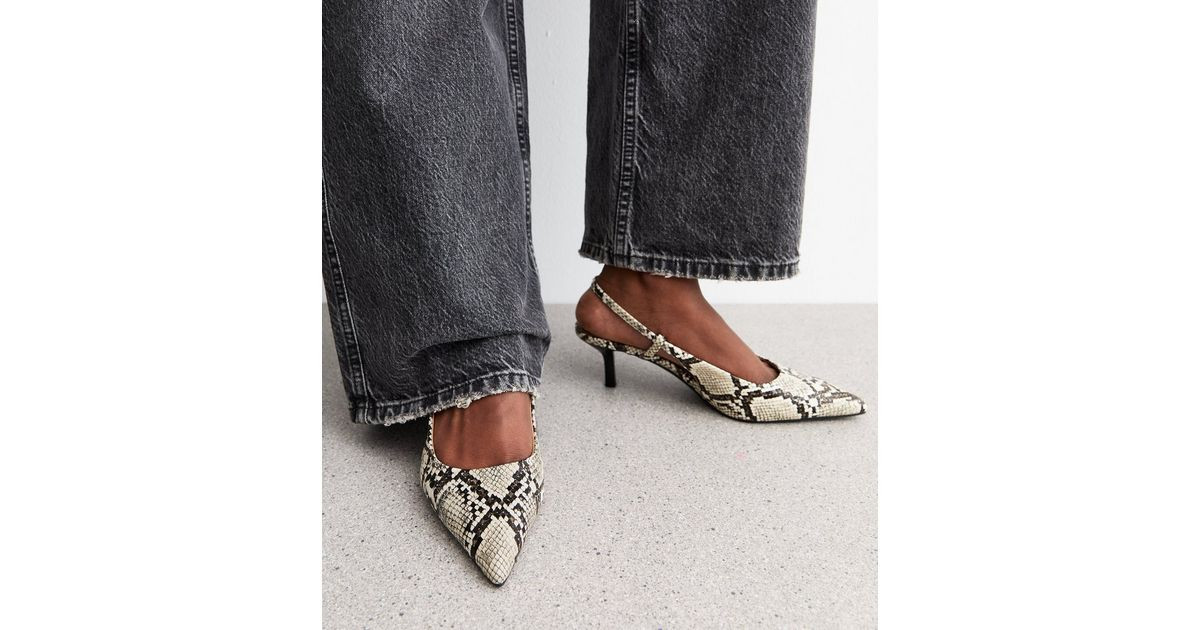 Cream Snake Effect Faux Leather Slingback Pumps | New Look | New Look (UK)