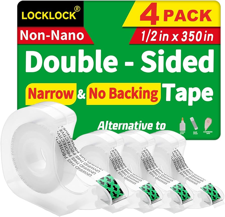 Double Sided Tape Light Duty, 4 Pack, 1/2 x 350 inches, Narrow Double Stick Tape with Dispenser f... | Amazon (US)