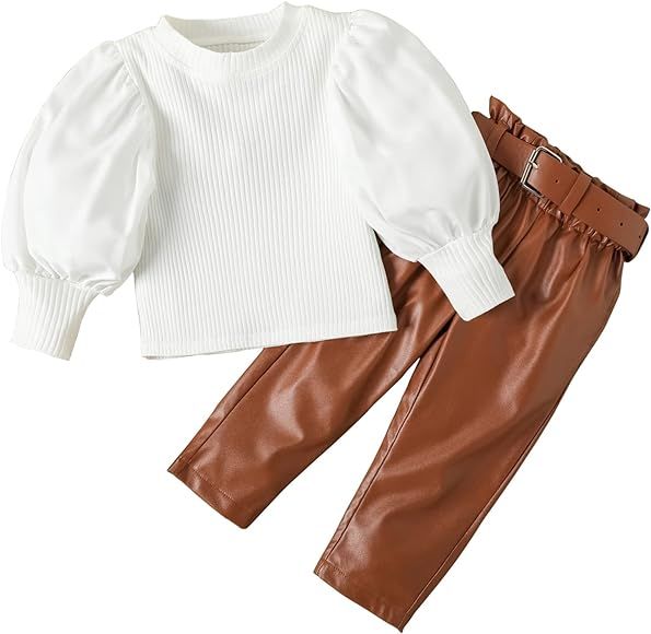 KANGKANG Toddler Girl Fall Winter Outfits Puff Sleeve Ribbed Tops + Pants 2Pcs Girls Fashion Clot... | Amazon (US)