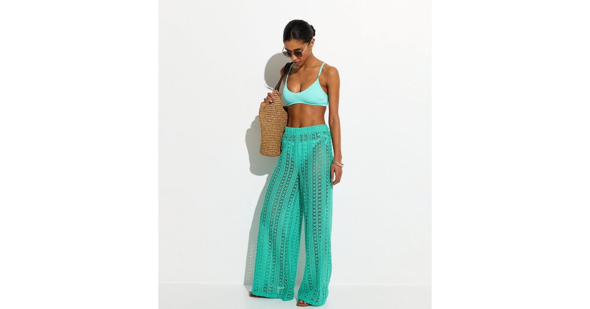Turquoise Crochet Wide Leg Beach Trousers | New Look | New Look (UK)