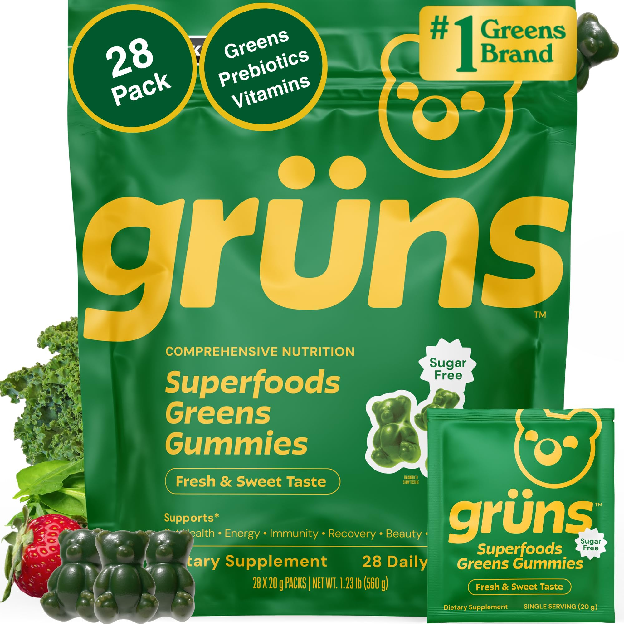Gruns Adult Sugar-Free Super Greens Multivitamin Gummies, Superfood Gummy Vitamins for Women and ... | Amazon (US)