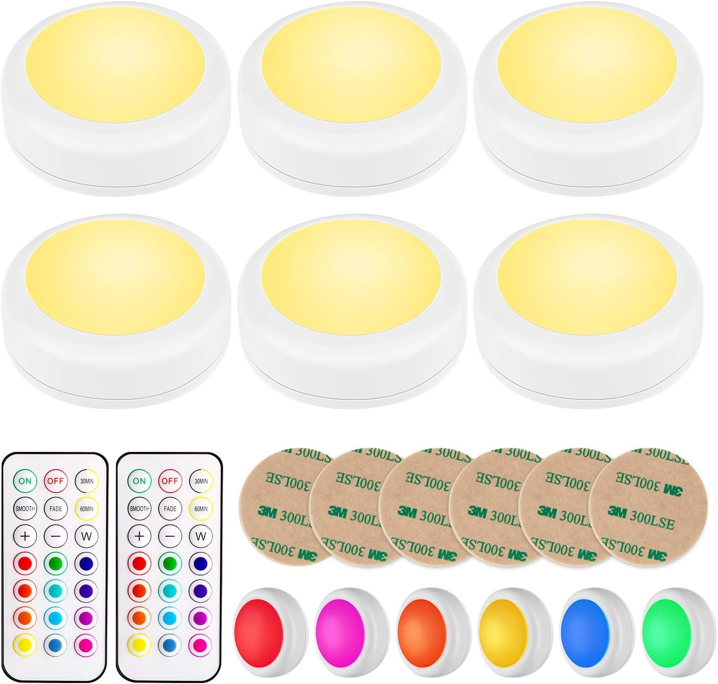 BLS LED Puck Lights with Remote Control, Wireless Under Cabinet Lighting, Battery Powered Lights, St | Amazon (US)