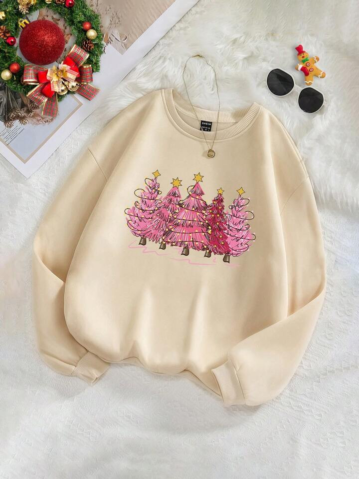 SHEIN Qutie Christmas Print Thermal Lined Sweatshirt | SHEIN