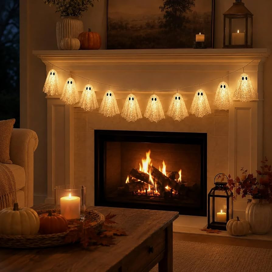 2026 New Lighted Lace Ghost Garland, Halloween Lace Ghost String Lights, Warm White LED Fairy Lig... | Amazon (US)