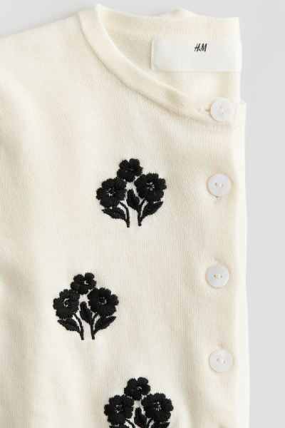 Cotton Cardigan - Round Neck - Long sleeve - Natural white/flowers - Kids | H&M US | H&M (US + CA)