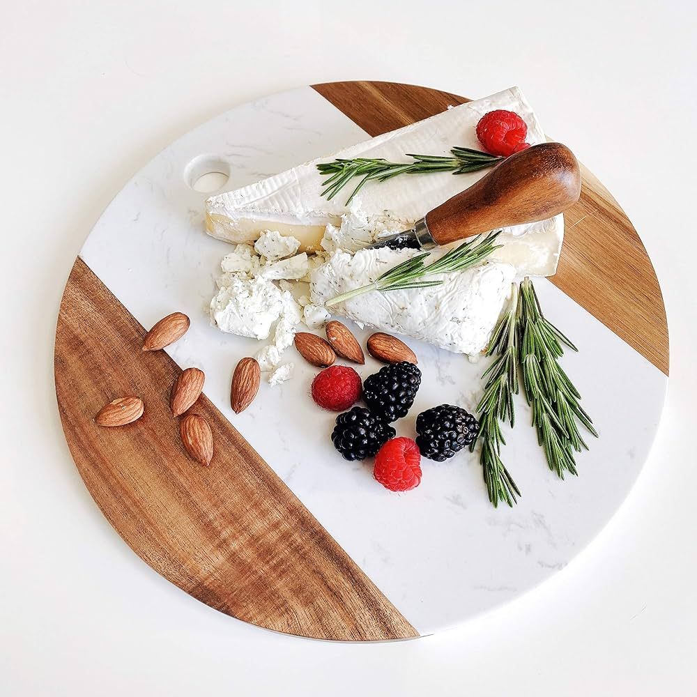 Amazon.com: Marble Cheese Board with Acacia Accent 12" Round - Beautifully Handcrafted Charcuteri... | Amazon (US)