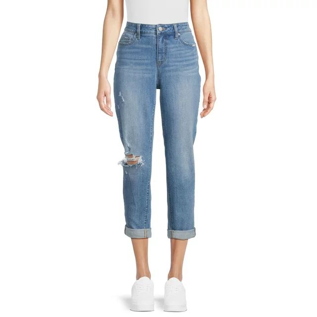 Time and Tru Women's High Rise Distressed Cuffed Crop Jeans, 26" Inseam , Sizes 2-20 | Walmart (US)