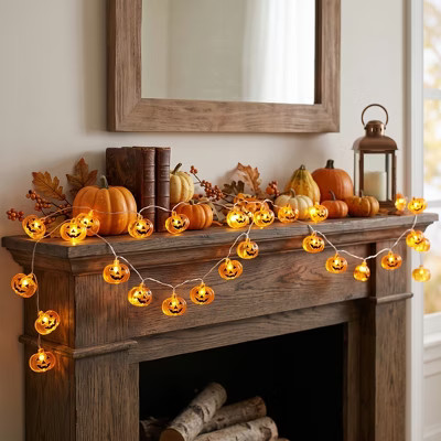 Halloween Pumpkin String Lights, 30 LED Jack-O-Lantern Lights, Battery Operated Fall Decor for Indoor Outdoor Home, Party & Yard | Target