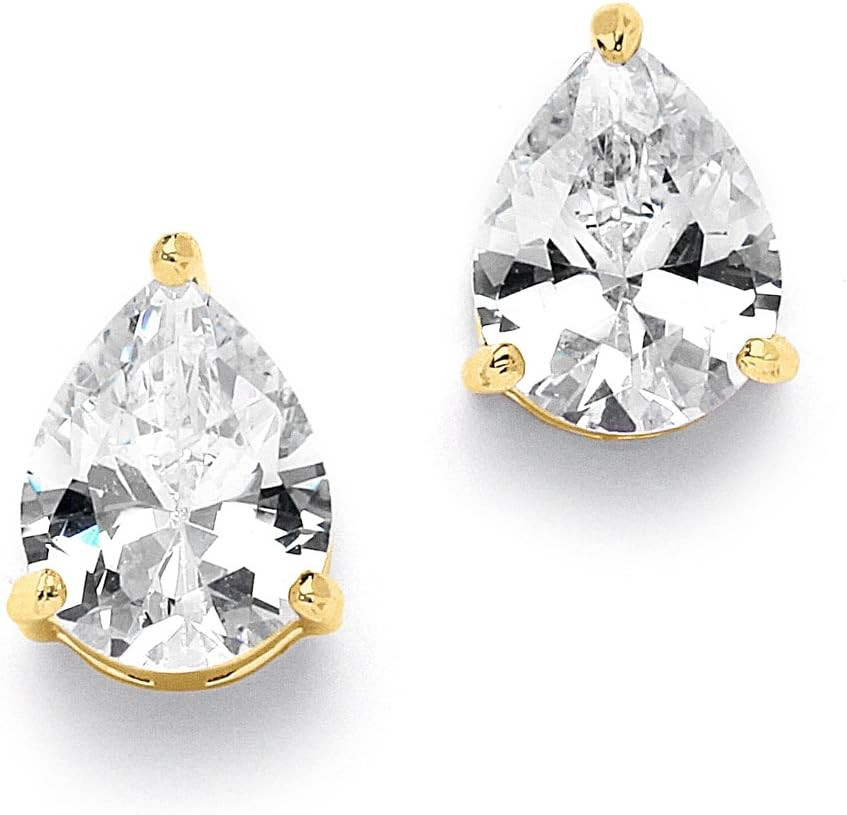 Mariell Cubic Zirconia Stud Earrings, Pear Shape CZ Crystal, 2 Carat Imitation Diamond Stud Earring | Amazon (US)