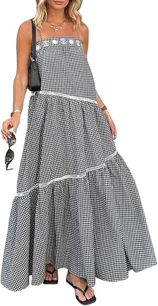 ECOWISH Women Sleeveless Maxi Dress: Summer Spaghetti Strap Casual Loose Boho Beach Dress Asymmet... | Amazon (US)