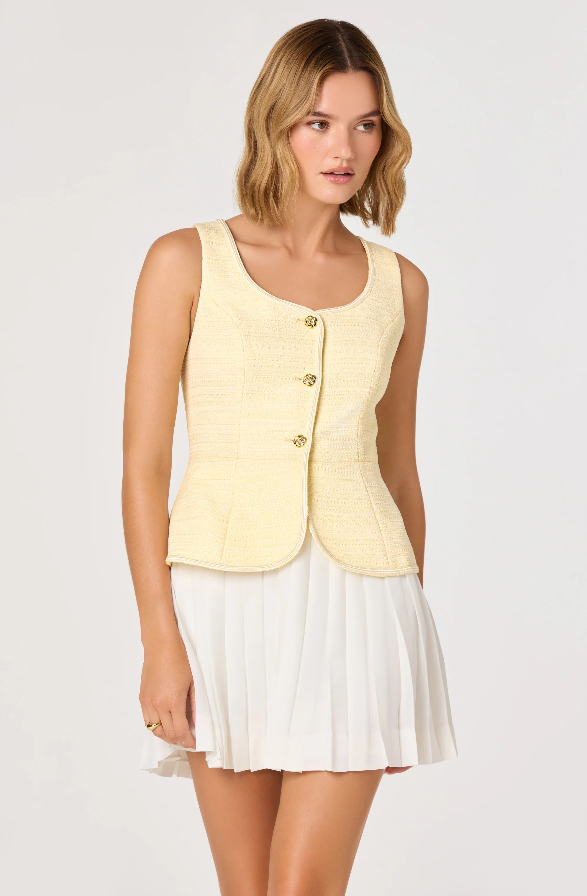 Sheridan Tweed Vest Mixed Media Mini Dress - Lt yellow white / S | ASTR The Label (US)
