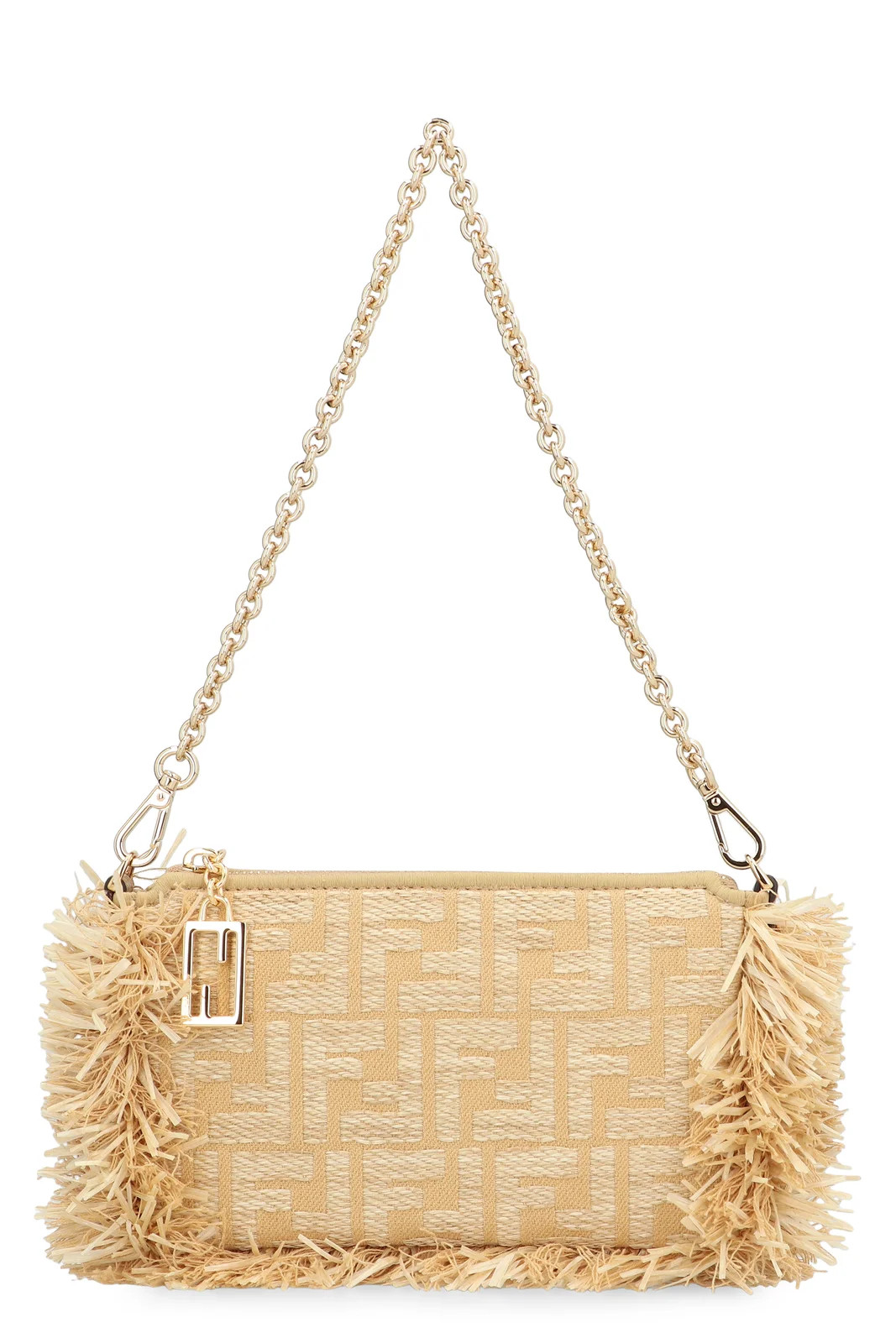 Fendi FF Jacquard Fringed Baguette Pouch | Cettire Global