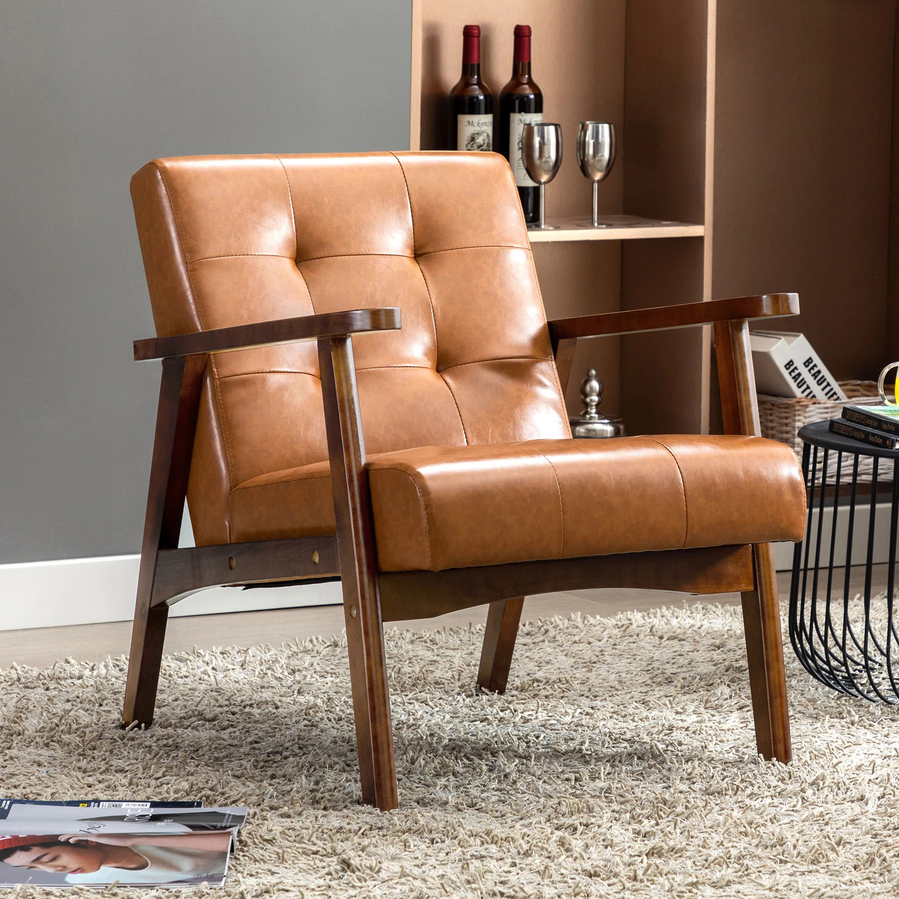 Havva 21.65'' Wide Tufted Artificial Leather Mid-Century Modern Armchair | Wayfair North America
